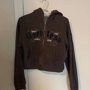 Ardene Brown 'Reckless' Zip-Up Hoodie Jacket